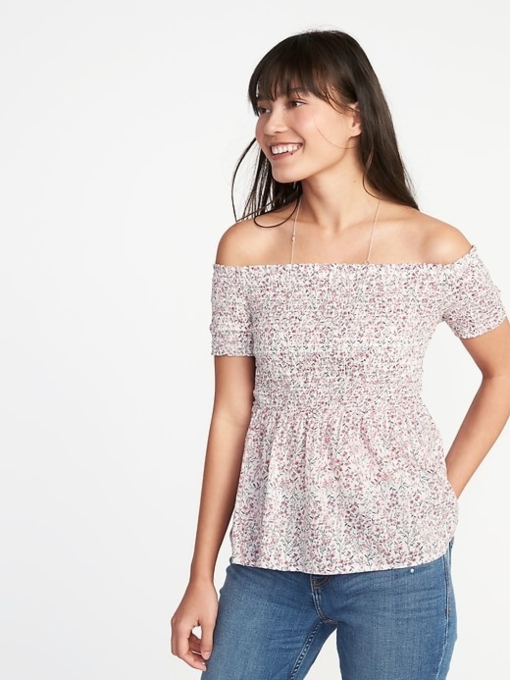 Old Navy Smocked Floral Off Shoulder Peplum Top Women’s Large Boho Cottagecore